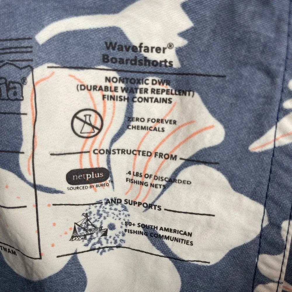 Patagonia Wavefarer Board Shorts Mens 32 Zip Pocket Hawaiian Unlined Swim Trunks